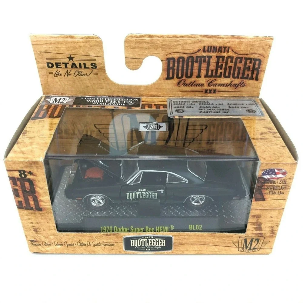 M2 Bootlegger 1970 70 Dodge Super Bee Hemi Car Black Die Cast 1/64 Scale